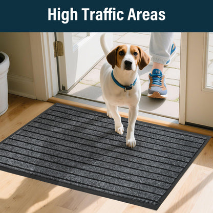LotFancy 30" x 17" Set of 2 Front Door Mat for Indoor Outdoor Entrance, Dirt Traper Low Profile Easy Clean Doormat, Non Slip Welcome Mats for Patio Porch Garage Entryway, Dark Gray PMT