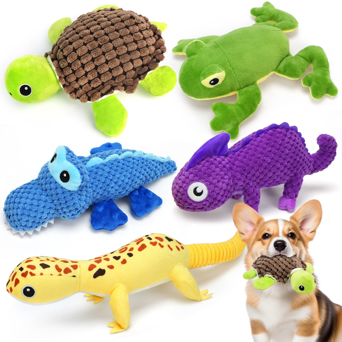 Prime Pets Dog Toys, 5 Pack, Plush Crinkle Squeaky Dog Toys, Assortment Value Bundle Animal Pet Toy for Small Medium Large Dogs, Stuffed Puppy Chew Toy