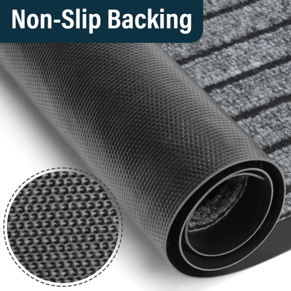 LotFancy 30" x 17" Set of 2 Front Door Mat for Indoor Outdoor Entrance, Dirt Traper Low Profile Easy Clean Doormat, Non Slip Welcome Mats for Patio Porch Garage Entryway, Dark Gray PMT