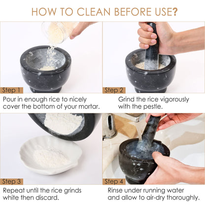 LotFancy Mortar and Pestle Set, 5 inch Large Black Solid Marble Mortar for Guacamole