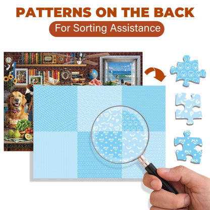 BenBen Puzzles for Adults 1000 Pieces, Dogs' Dinner Party, Dog Jigsaw Puzzle with Patterns on Back, Funny Animal Puzzle, Challenging Puzzles for Family Game Night, Home Décor