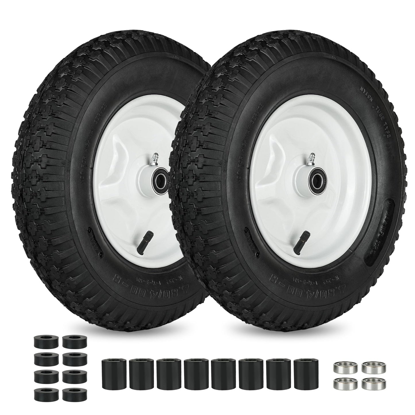 LotFancy 4.80/4.00-8” Tire and Wheel, 2 Pack 16” Pneumatic Wheelbarrow Tire, 5/8” Bearings, 3-7” Centered Hub, Replacement for Wheelbarrows, Garden and Utility Carts, Trolleys, Wagon