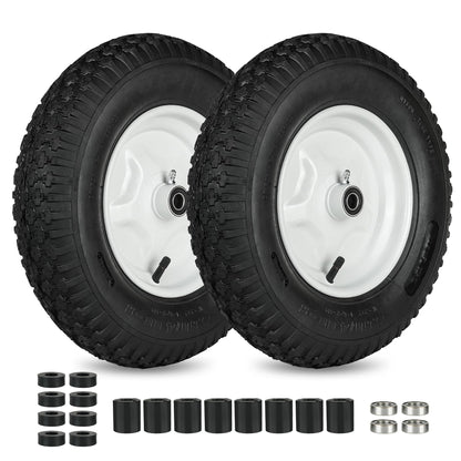 LotFancy 4.80/4.00-8” Tire and Wheel, 2 Pack 16” Pneumatic Wheelbarrow Tire, 5/8” Bearings, 3-7” Centered Hub, Replacement for Wheelbarrows, Garden and Utility Carts, Trolleys, Wagon