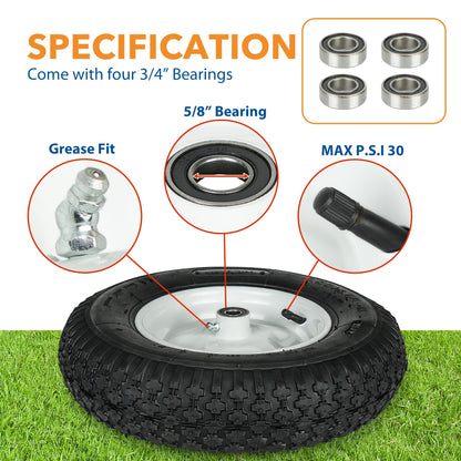 LotFancy 4.80/4.00-8” Tire and Wheel, 2 Pack 16” Pneumatic Wheelbarrow Tire, 5/8” Bearings, 3-7” Centered Hub, Replacement for Wheelbarrows, Garden and Utility Carts, Trolleys, Wagon