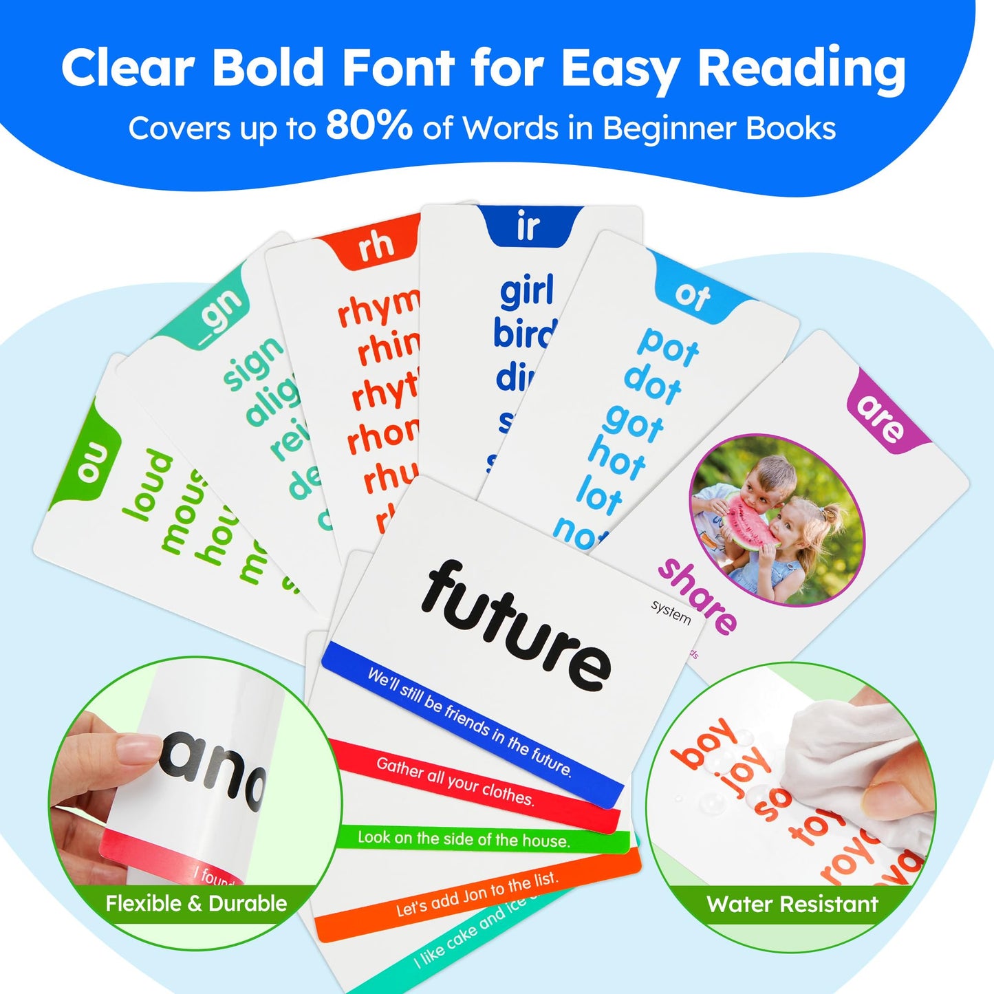 BenBen Sight Words Phonics Flash Cards, Learn to Read CVC, Blends, Long Vowel Sounds, Dolch & Fry High Frequency Site Words for Pre-k Kindergarten 1st 2nd 3rd Grade Kids