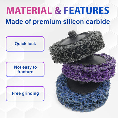 LotFancy Stripping Disc, 12PCS 2” Easy Strip and Clean Quick Change Discs with 1 Disc Pad Holder, Paint and Rust Remover Stripper, Silicon Carbide Abrasive Wheel, Blue Black Purple Assortment