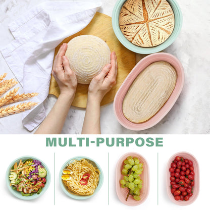 LotFancy Silicone Banneton Bread Proofing Baskets w/Liners, 9" Round&10" Oval, Sourdough Starter Kit