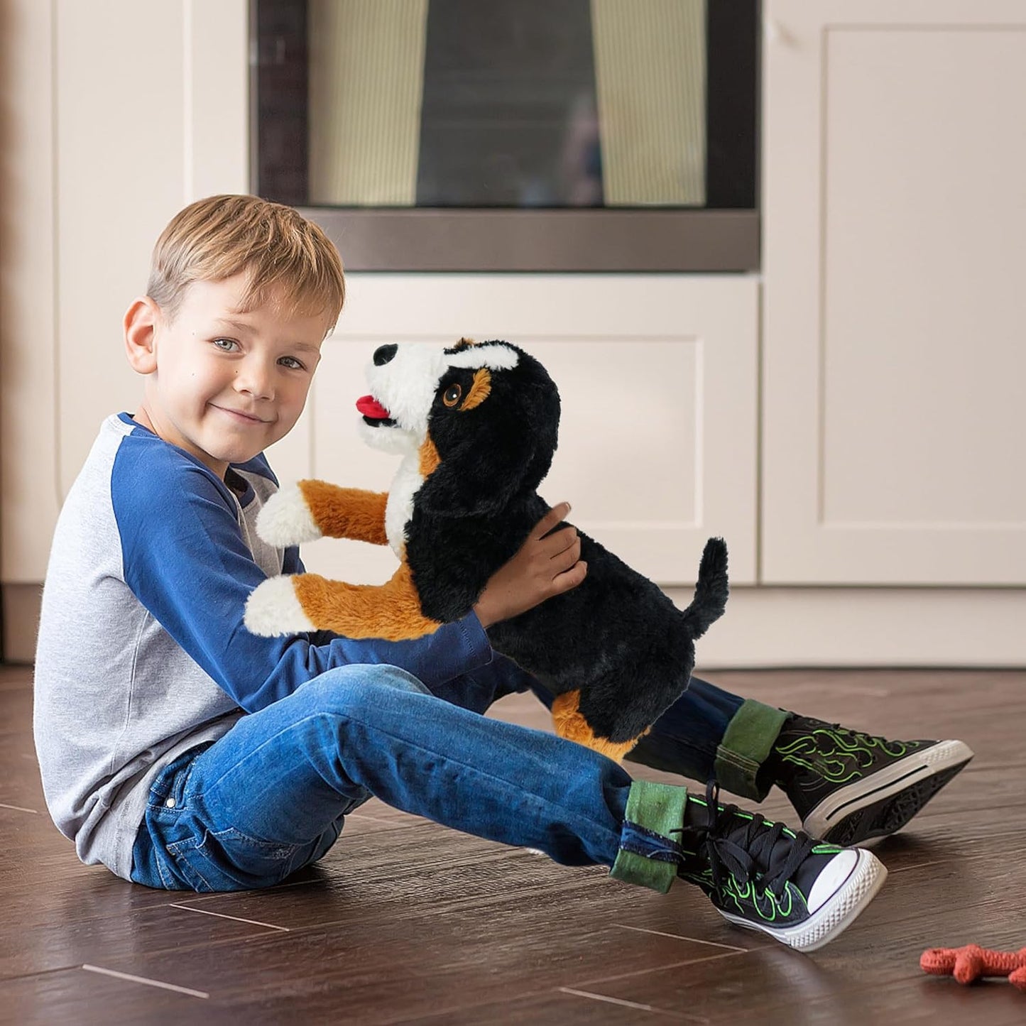 LotFancy 27 in Dog Stuffed Animal, Large Retriever Plush Toy Gift, Black, Brown and White