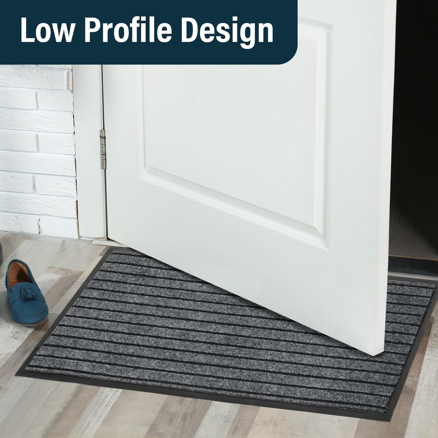 LotFancy 30" x 17" Set of 2 Front Door Mat for Indoor Outdoor Entrance, Dirt Traper Low Profile Easy Clean Doormat, Non Slip Welcome Mats for Patio Porch Garage Entryway, Dark Gray PMT