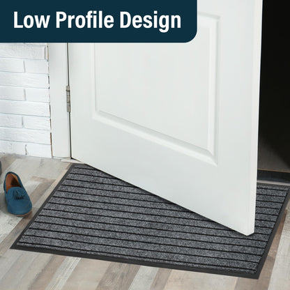 LotFancy 30" x 17" Set of 2 Front Door Mat for Indoor Outdoor Entrance, Dirt Traper Low Profile Easy Clean Doormat, Non Slip Welcome Mats for Patio Porch Garage Entryway, Dark Gray PMT