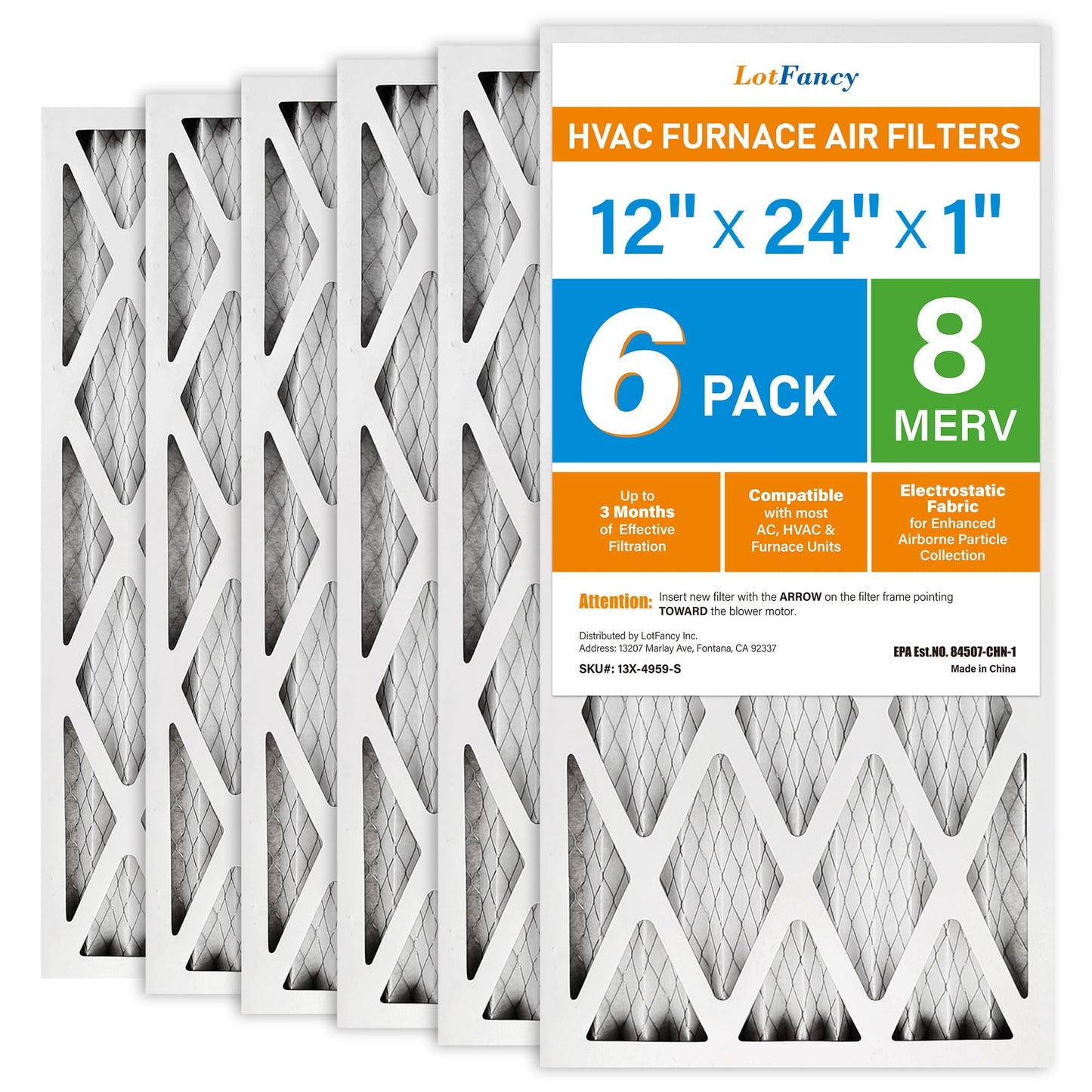 LotFancy MERV 8 11 13 Air Filters, Pleated AC Furnace Filters, Air Conditioner HVAC Filters