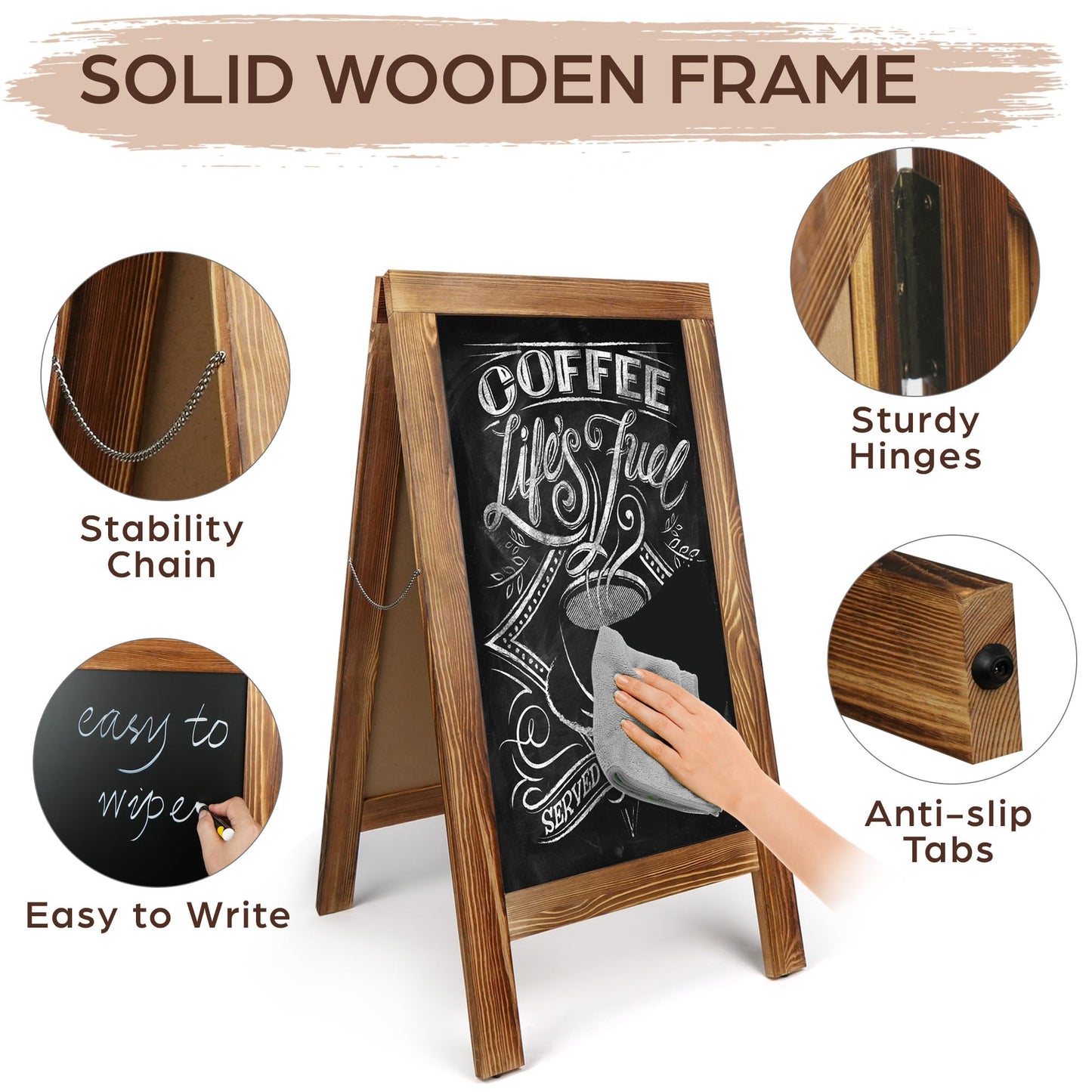 LotFancy Magnetic A-Frame Chalkboard Sign, Extra Large 20” x 40” Double-Sided Freestanding Chalkboard Easel, Sturdy Wooden Sidewalk Sign, Sandwich Board for Restaurant Party Wedding