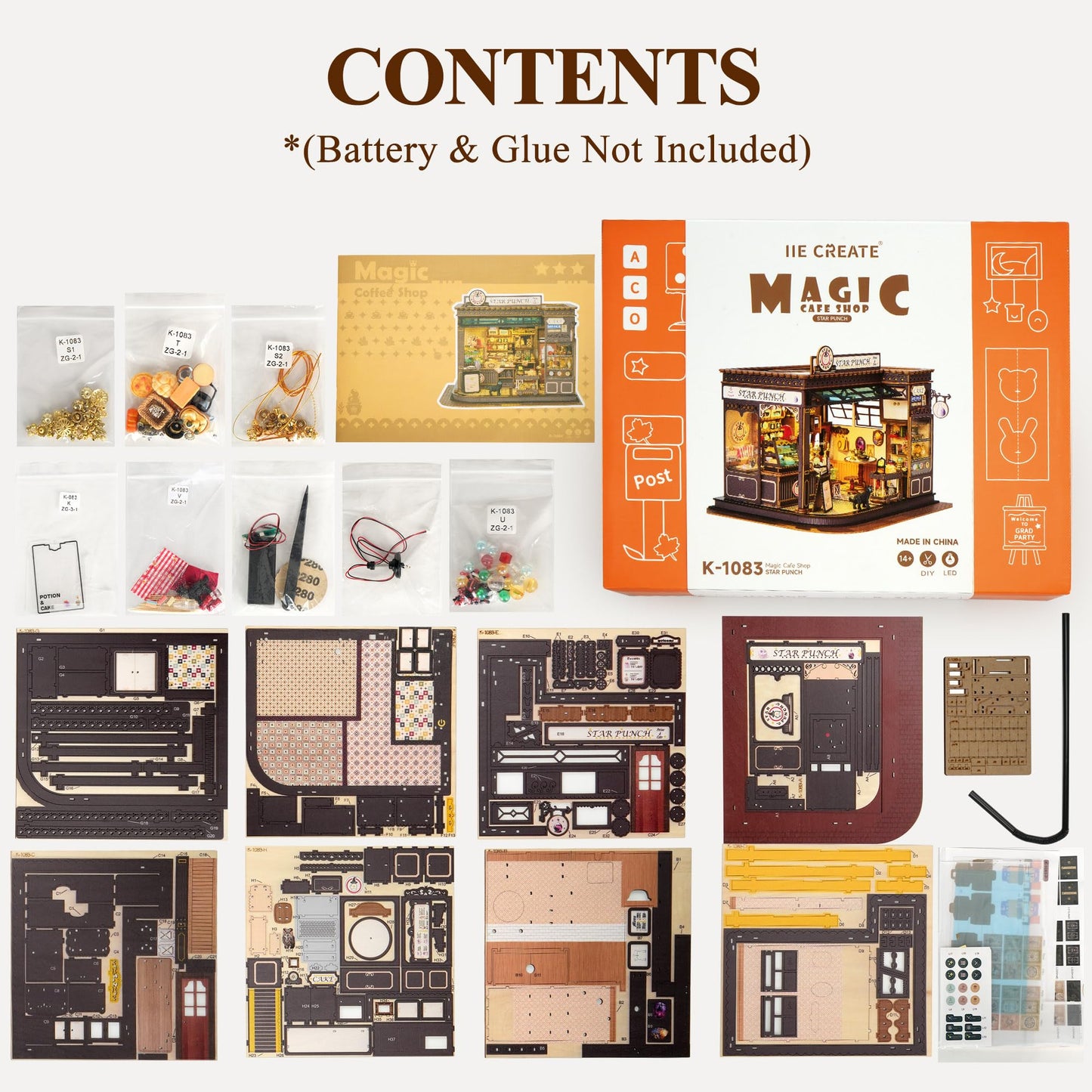 BenBen Miniature House Kit, DIY Miniature Coffee Shop with LED Lights, Furniture, Mini House Building Kit for Stress Relief & Home Décor, 3D Doll House Craft Projects for Adults, Teens