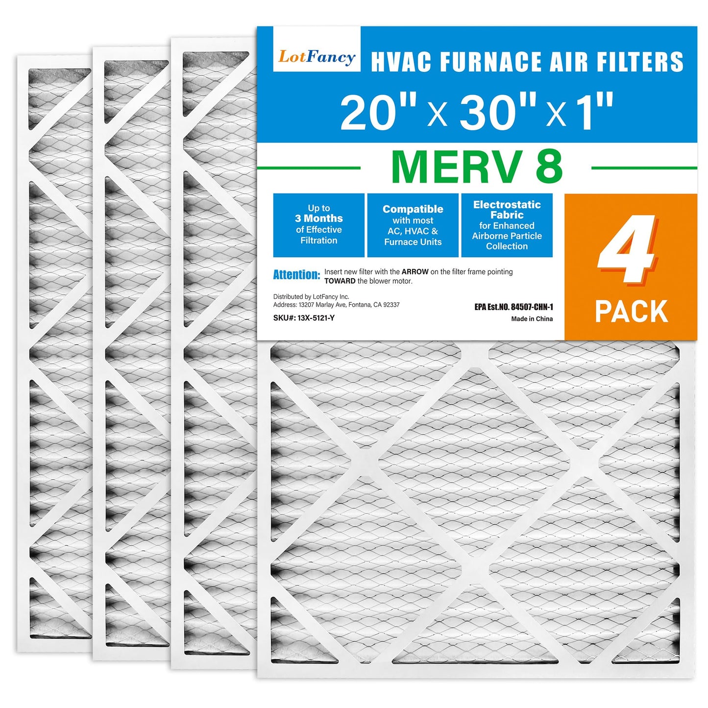 LotFancy MERV 8 11 13 Air Filters, Pleated AC Furnace Filters, Air Conditioner HVAC Filters