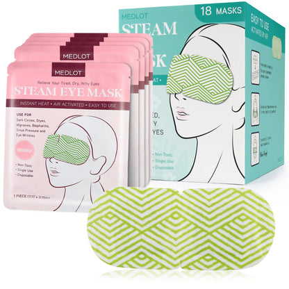 MEDLOT 18 Packs Steam Eye Masks, Heated Eye Mask for Dry Eyes, Puffy Eyes, Dark Circles, Disposable Self Heating Eye Mask for Sleeping, SPA, Travel Essentials & Relaxation Gifts, Unscented