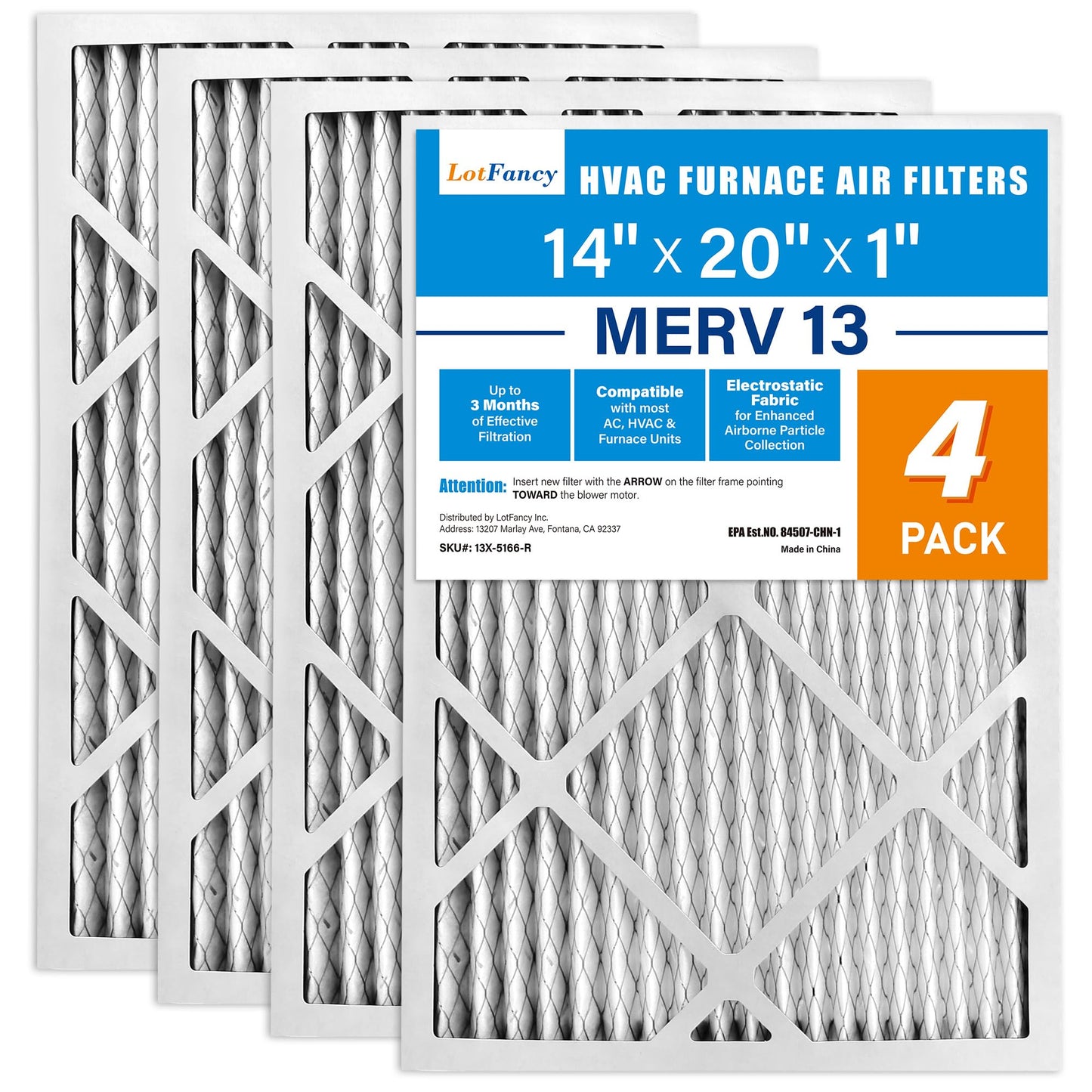 LotFancy MERV 8 11 13 Air Filters, Pleated AC Furnace Filters, Air Conditioner HVAC Filters