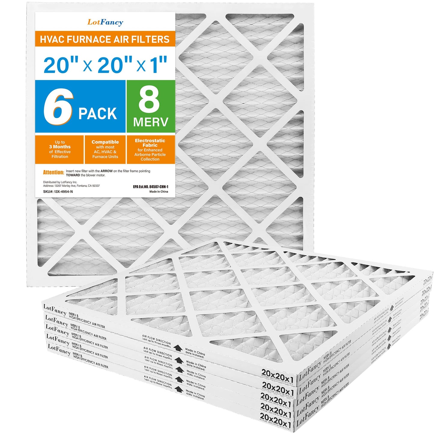 LotFancy MERV 8 11 13 Air Filters, Pleated AC Furnace Filters, Air Conditioner HVAC Filters