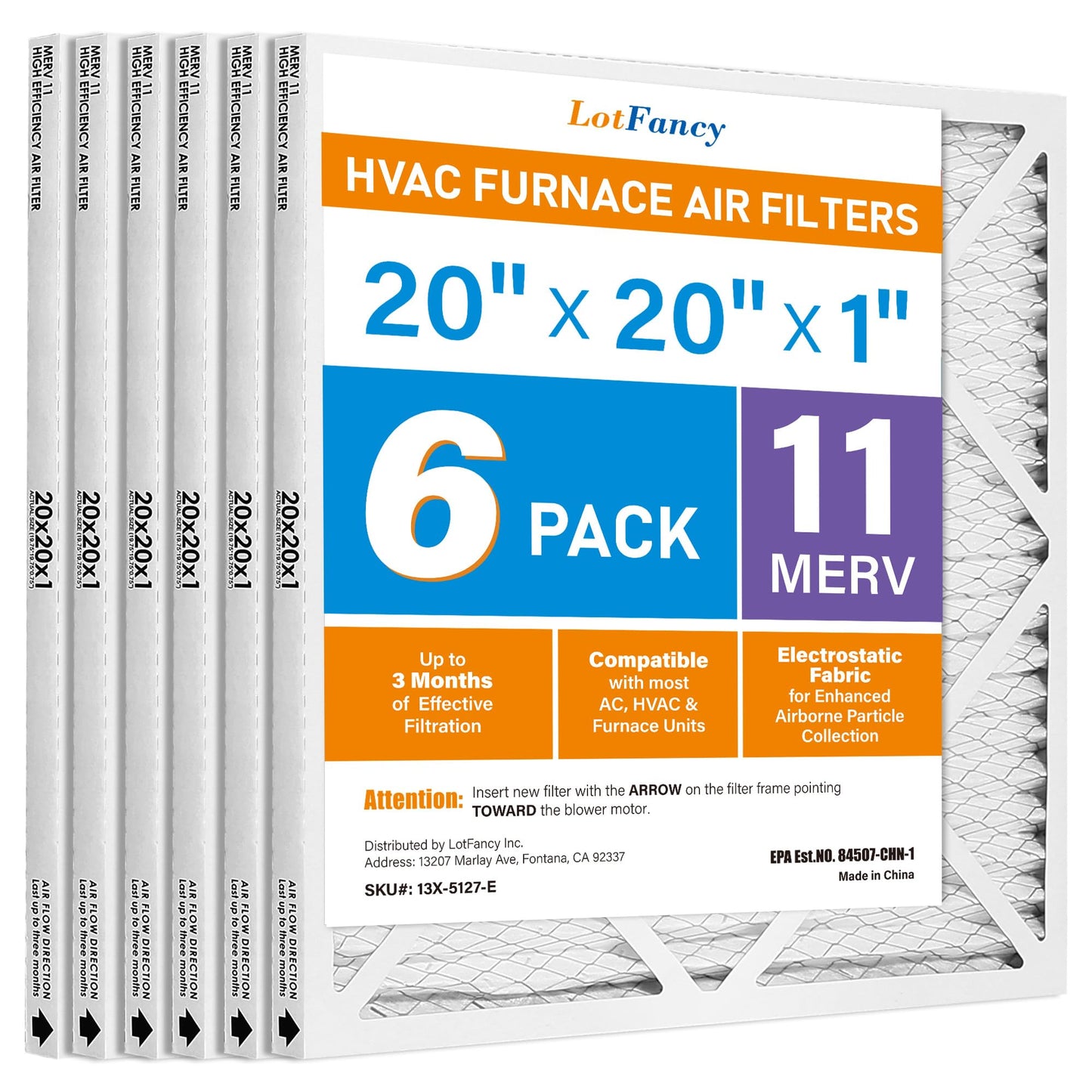 LotFancy MERV 8 11 13 Air Filters, Pleated AC Furnace Filters, Air Conditioner HVAC Filters