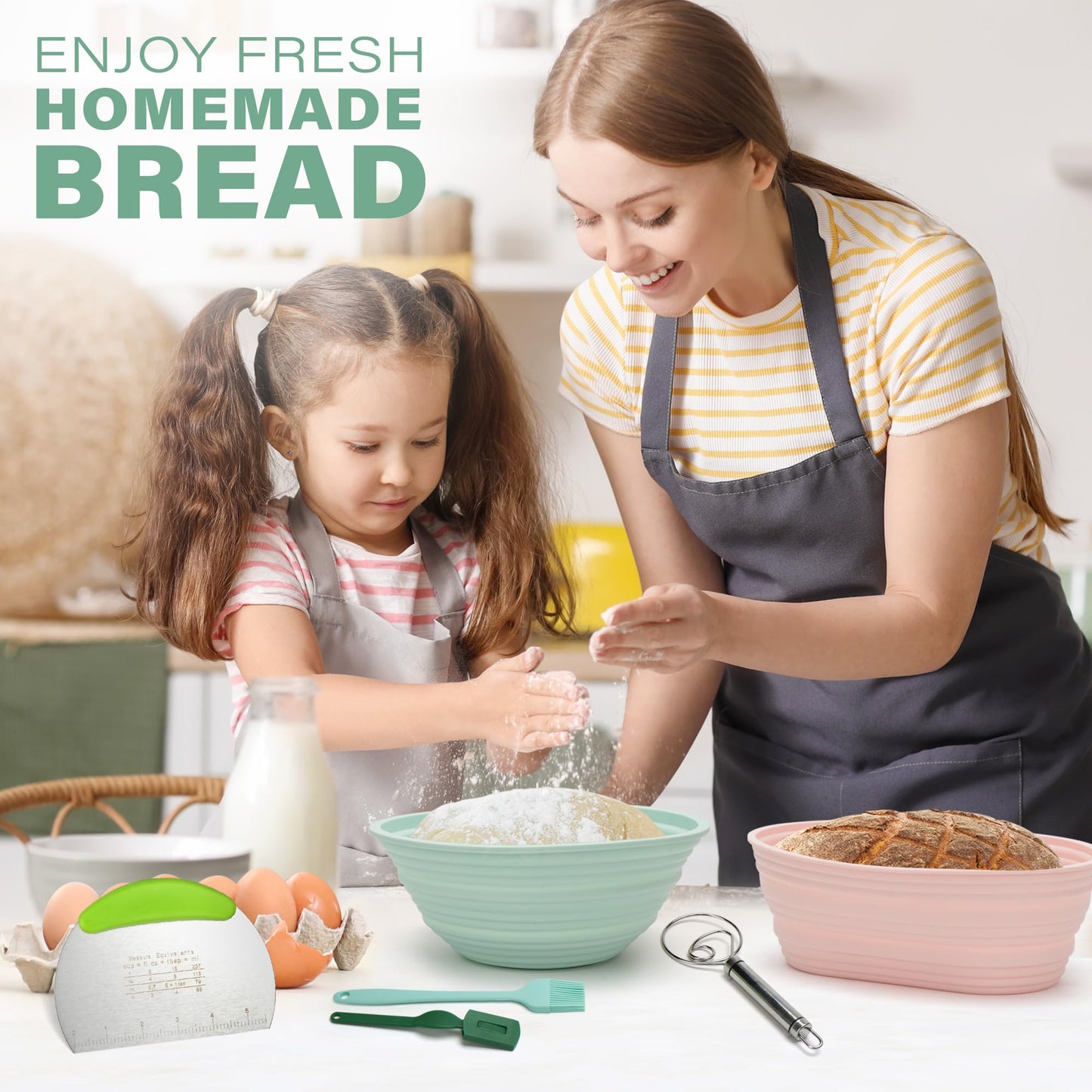 LotFancy Silicone Banneton Bread Proofing Baskets w/Liners, 9" Round&10" Oval, Sourdough Starter Kit