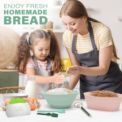 LotFancy Silicone Banneton Bread Proofing Baskets w/Liners, 9" Round&10" Oval, Sourdough Starter Kit