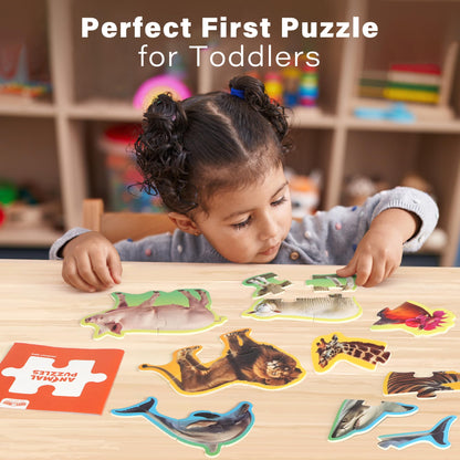 48Pcs Animal Jigsaw and Toddler Puzzles,12 Animals, 4 5-Piece Animals, 4 4-Piece Animals, 4 3-Piece Animals