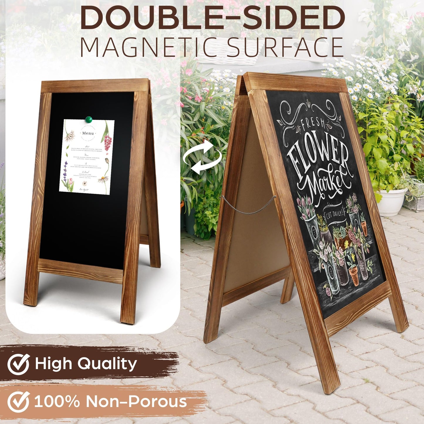 LotFancy Magnetic A-Frame Chalkboard Sign, Extra Large 20” x 40” Double-Sided Freestanding Chalkboard Easel, Sturdy Wooden Sidewalk Sign, Sandwich Board for Restaurant Party Wedding