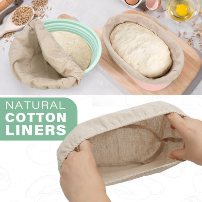 LotFancy Silicone Banneton Bread Proofing Baskets w/Liners, 9" Round&10" Oval, Sourdough Starter Kit
