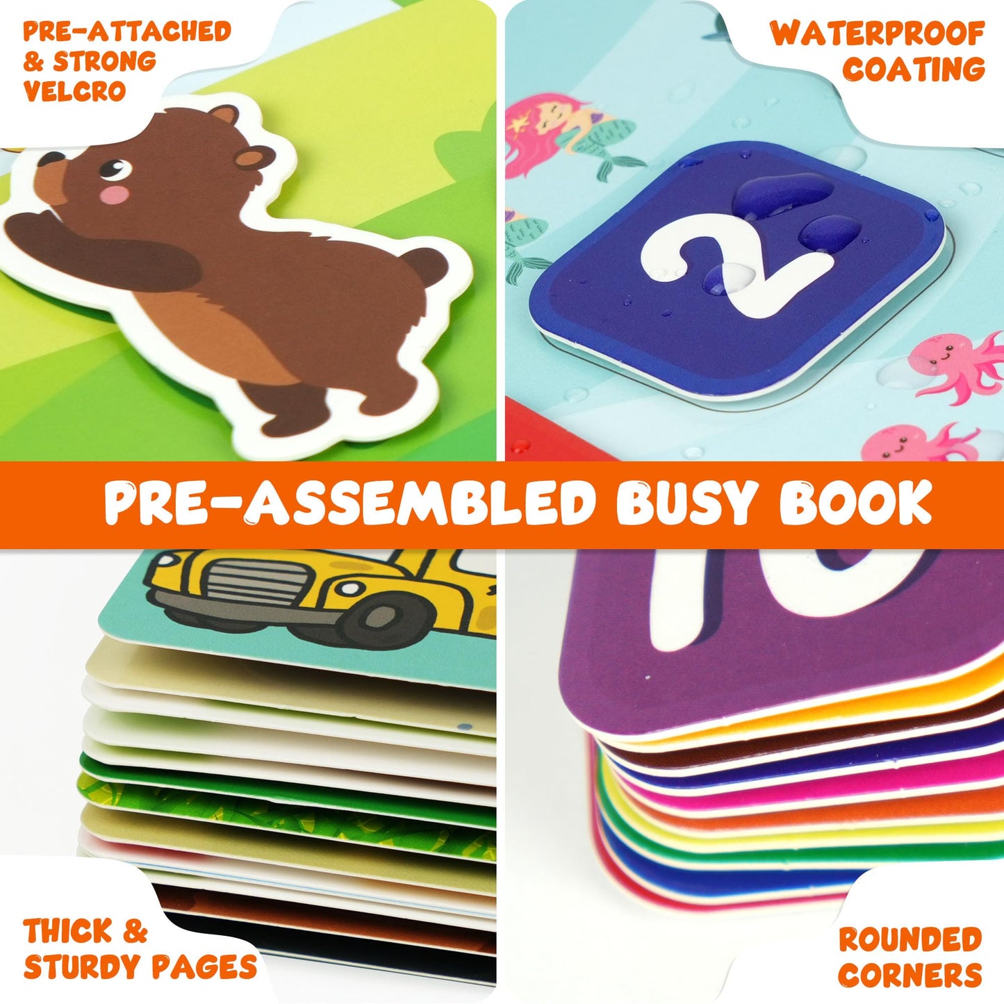 BenBen Busy Book for Toddlers, 30 Themes, Pre-Assembled, Montessori Toys, Preschool Learning Activities, Educational Sensory Toys, Kids Activity Book, Autism Learning Materials PMT