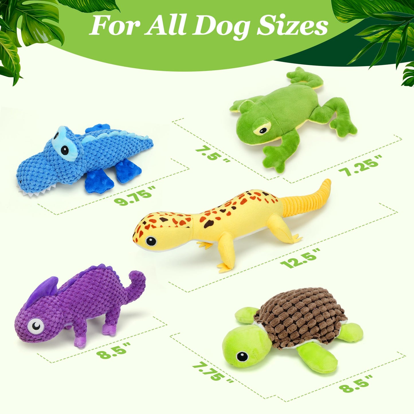 Prime Pets Dog Toys, 5 Pack, Plush Crinkle Squeaky Dog Toys, Assortment Value Bundle Animal Pet Toy for Small Medium Large Dogs, Stuffed Puppy Chew Toy