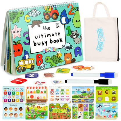 BenBen Busy Book for Toddlers, 30 Themes, Pre-Assembled, Montessori Toys, Preschool Learning Activities, Educational Sensory Toys, Kids Activity Book, Autism Learning Materials PMT