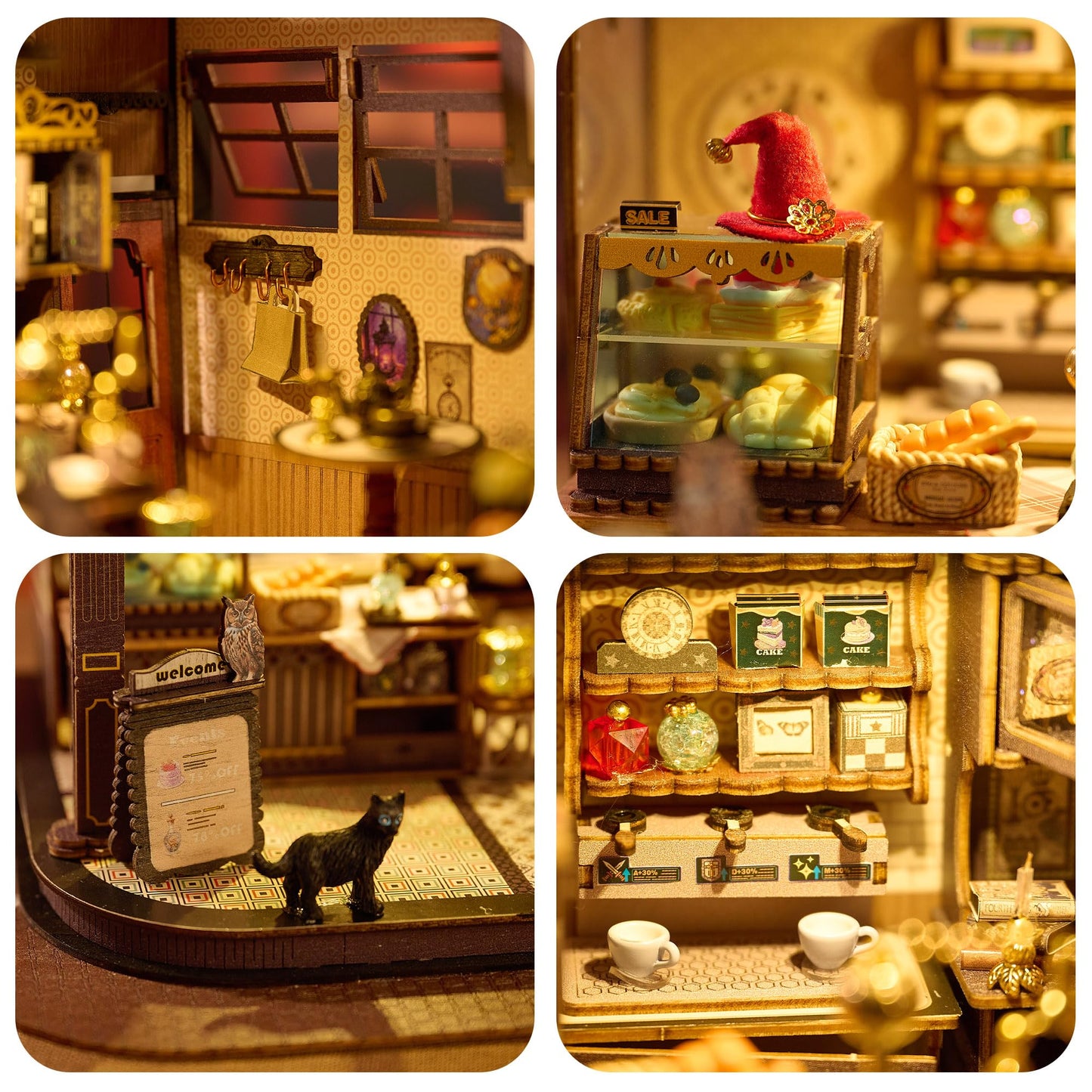 BenBen Miniature House Kit, DIY Miniature Coffee Shop with LED Lights, Furniture, Mini House Building Kit for Stress Relief & Home Décor, 3D Doll House Craft Projects for Adults, Teens