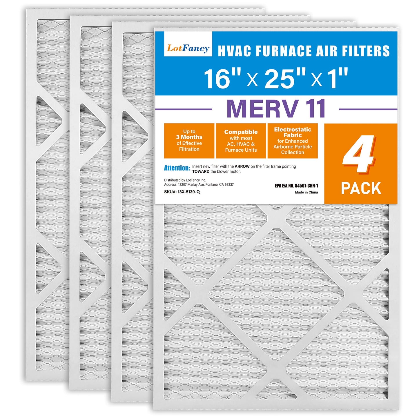 LotFancy MERV 8 11 13 Air Filters, Pleated AC Furnace Filters, Air Conditioner HVAC Filters