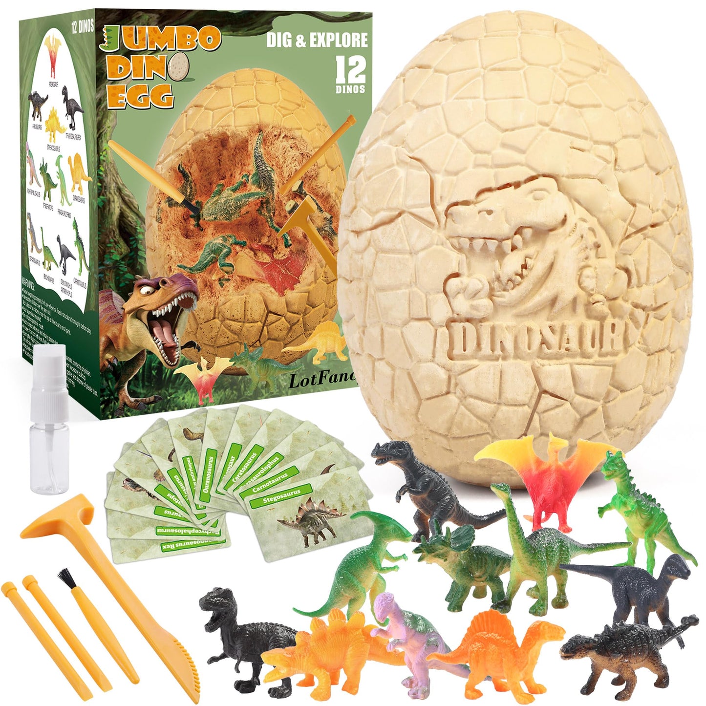 LotFancy Dino Egg Dig Kit, Jumbo Dinosaur Egg with 12 Dinosaurs Inside, Dinosaur Toys for Kids 5-12, Educational Science STEM Toy, Easter Christmas Birthday Gifts for Boys & Girls