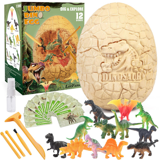 LotFancy Dino Egg Dig Kit, Jumbo Dinosaur Egg with 12 Dinosaurs Inside, Dinosaur Toys for Kids 5-12, Educational Science STEM Toy, Easter Christmas Birthday Gifts for Boys & Girls