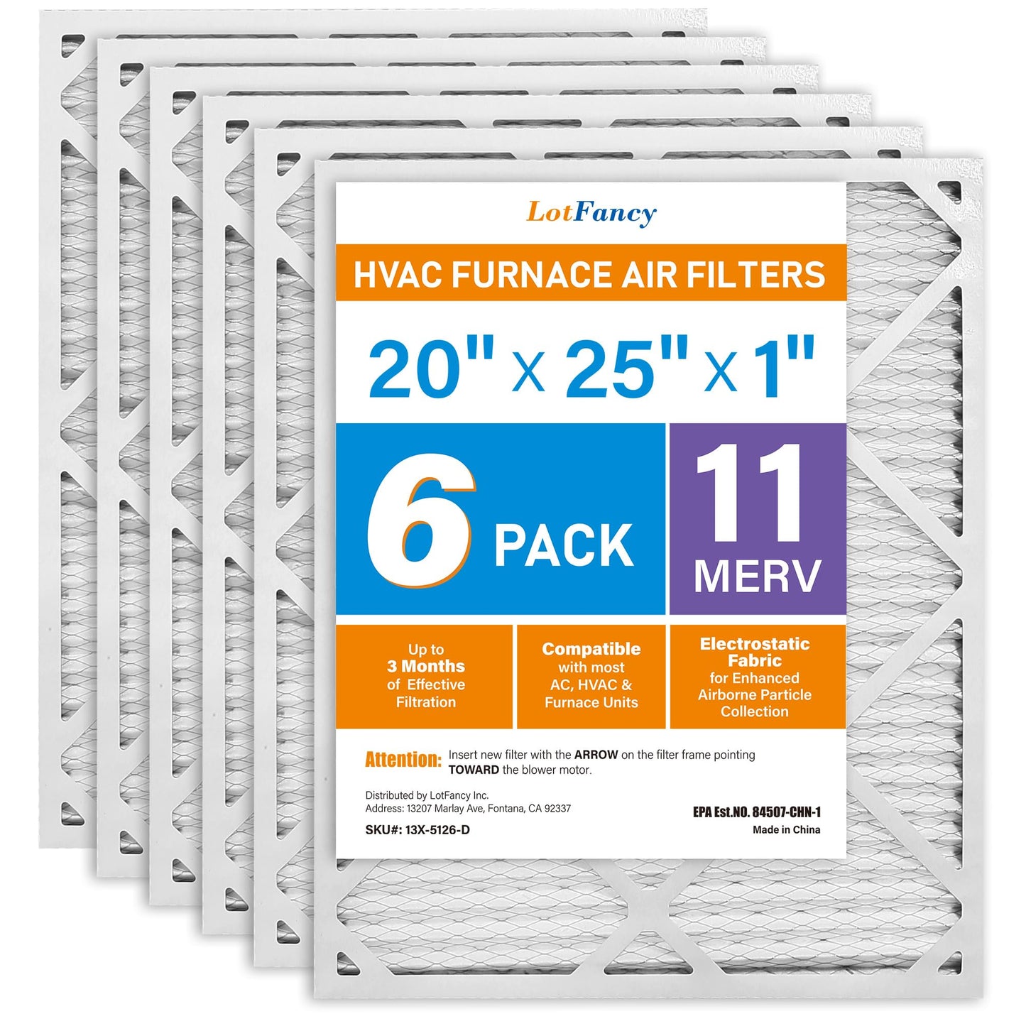 LotFancy MERV 8 11 13 Air Filters, Pleated AC Furnace Filters, Air Conditioner HVAC Filters