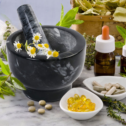 LotFancy Mortar and Pestle Set, 5 inch Large Black Solid Marble Mortar for Guacamole