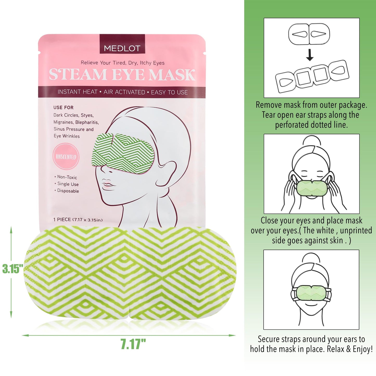 MEDLOT 18 Packs Steam Eye Masks, Heated Eye Mask for Dry Eyes, Puffy Eyes, Dark Circles, Disposable Self Heating Eye Mask for Sleeping, SPA, Travel Essentials & Relaxation Gifts, Unscented
