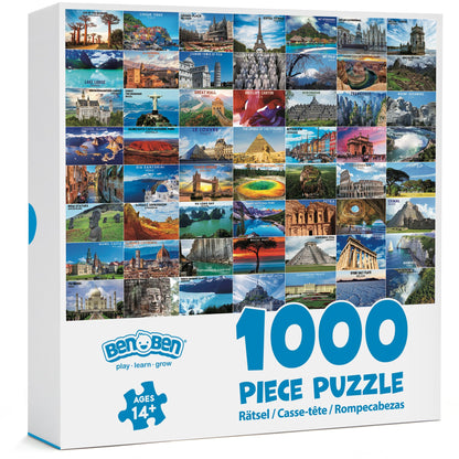 BenBen Jigsaw Puzzles 1000 Pieces for Adults, World Wonders, Puzzles with Letters on Back, Challenging Puzzle for Game Night Home Décor (27.5” x 19.7”)