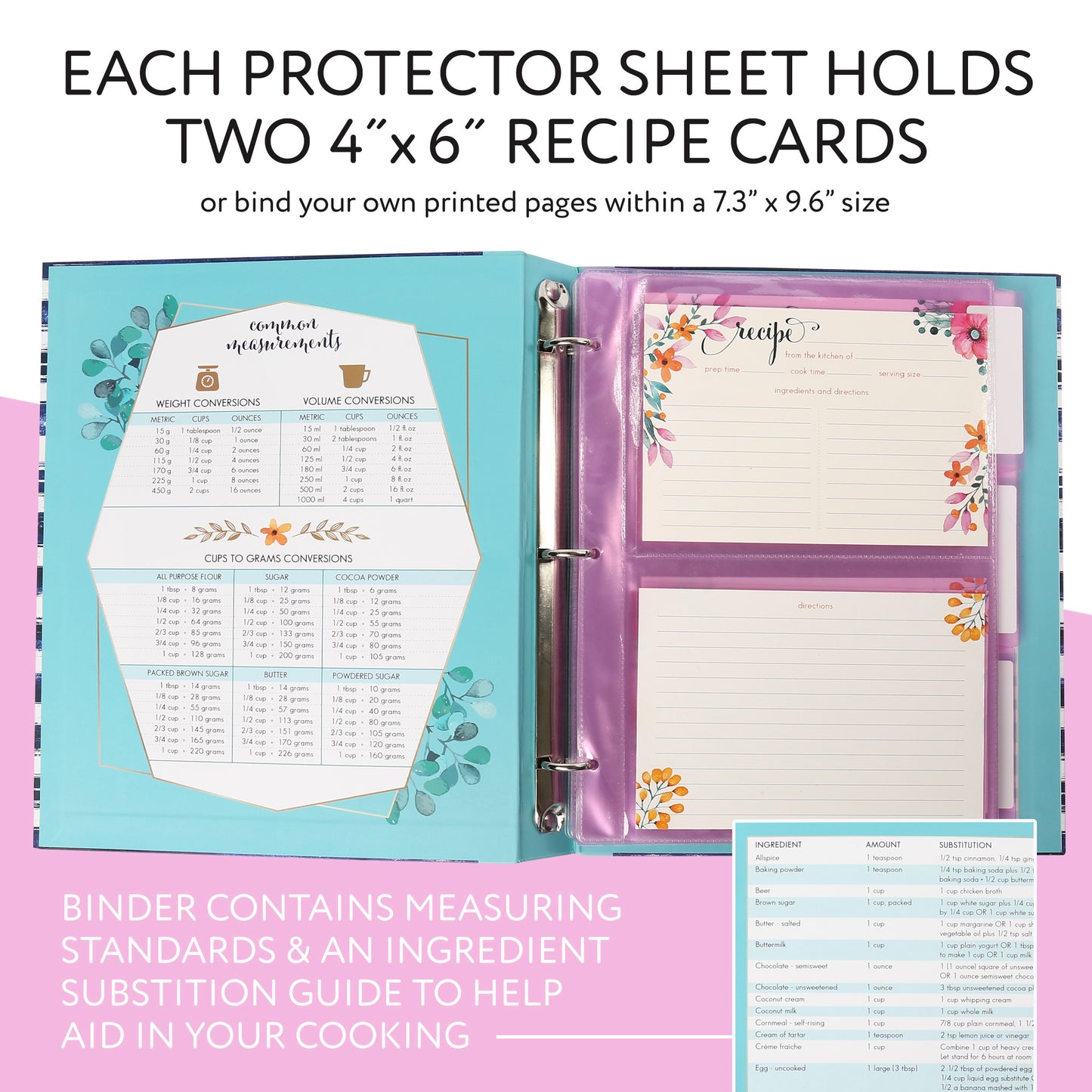 LotFancy Recipe Binder, 3-Ring Recipe Binder, Kitchen Recipe Cards Binder Organizer Set, 8.5" x 10"