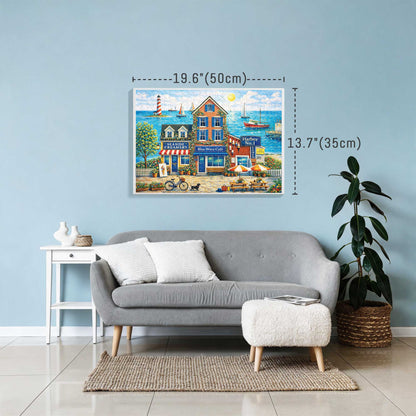 BenBen 500 Pieces Puzzles for Adults, Cozy Seaside Town, Jigsaw Puzzle with Patterns on Back