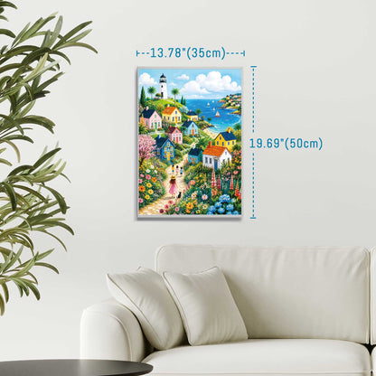 BenBen 500 Pieces Puzzles For Adults, Blossom Seaside Hamlet, Jigsaw Puzzle with Patterns on Back