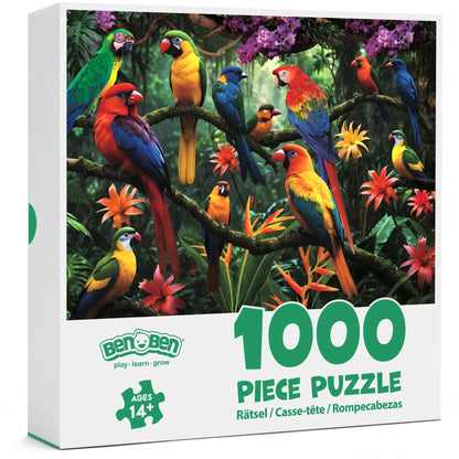 BenBen Jigsaw Puzzles 1000 Pieces for Adults Ages 12+, Parrots in the Jungle, 27.5 x 19.7 in
