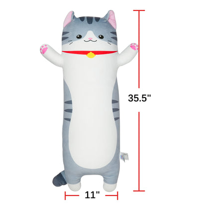 BenBen Grey Cat Soft Pillow, Stuffed Plush Long Throw Sleeping Pillow Toy 35.4 in