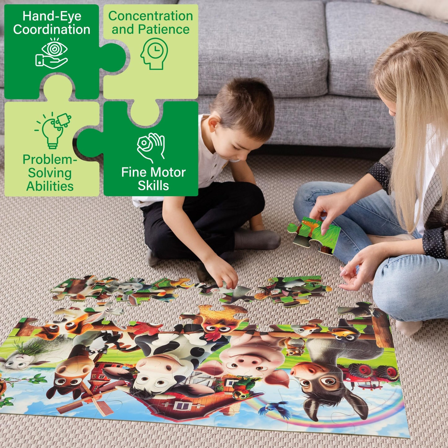 BenBen Floor Puzzles for Kids, 48 Piece 2 x 3 feet Farm Animals Puzzles for Kids Ages 4-6, Large Jigsaw Puzzles for Toddlers, Birthday Gift for Girls Boys