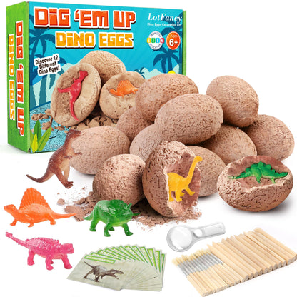 LotFancy Dinosaur Eggs Excavation Dig Kit, Discover 12 Different Dino Eggs, Dinosaur Toys for Kids Ages 3-5 5-7 8-12, Science STEM Activities, Party Gifts for Boys Girls PMT