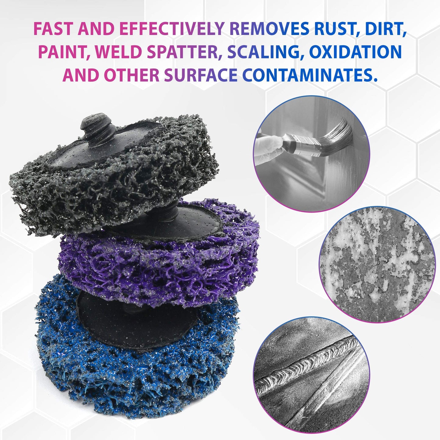 LotFancy Stripping Disc, 12PCS 2” Easy Strip and Clean Quick Change Discs with 1 Disc Pad Holder, Paint and Rust Remover Stripper, Silicon Carbide Abrasive Wheel, Blue Black Purple Assortment