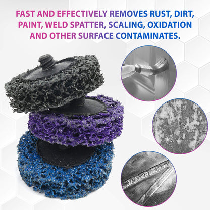 LotFancy Stripping Disc, 12PCS 2” Easy Strip and Clean Quick Change Discs with 1 Disc Pad Holder, Paint and Rust Remover Stripper, Silicon Carbide Abrasive Wheel, Blue Black Purple Assortment