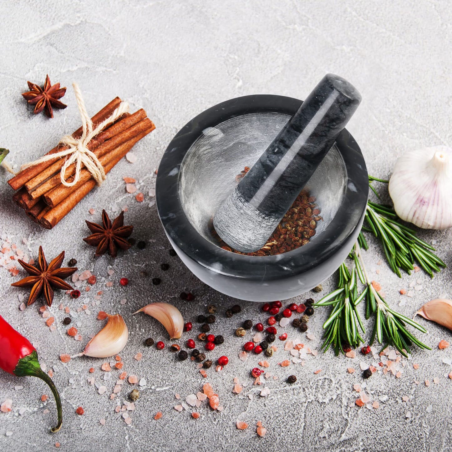 LotFancy Mortar and Pestle Set, 5 inch Large Black Solid Marble Mortar for Guacamole