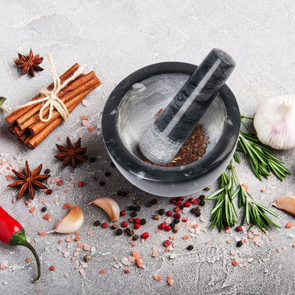 LotFancy Mortar and Pestle Set, 5 inch Large Black Solid Marble Mortar for Guacamole