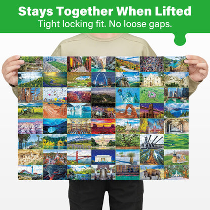 BenBen 1000 Piece Puzzle for Adults, Iconic America, 56 USA Landmarks, Travel Landscape Puzzle Including National Parks, Jigsaw Puzzles with Letters or Patterns on Back